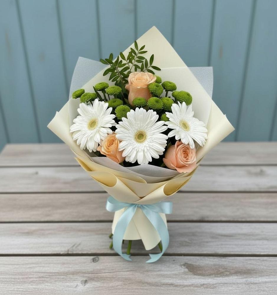 Букет герберы и розы в Саратове Букет цветов из: Герберы, Розы и Хризантемы в Саратове