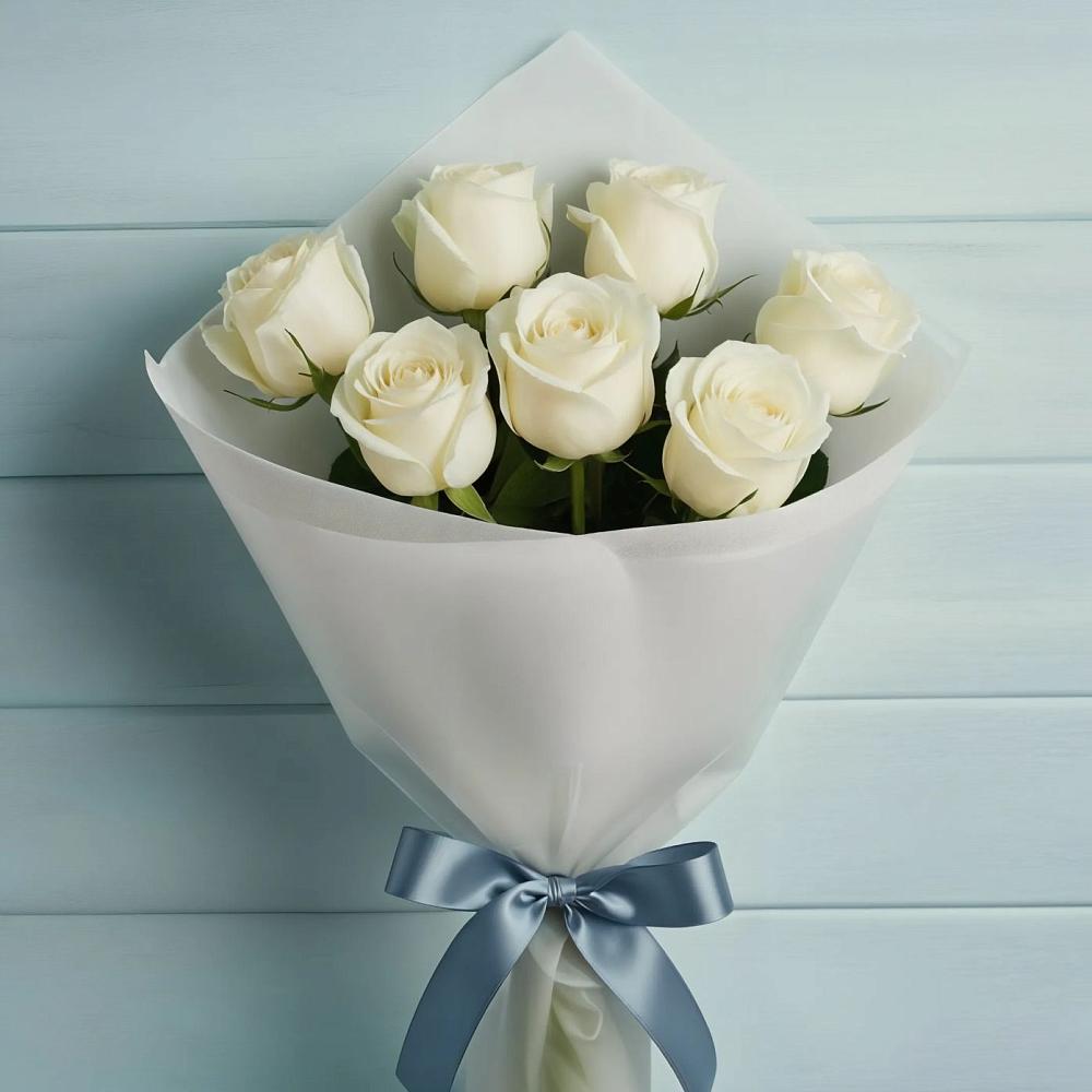 7 Белых роз Эдлесс Лав в Саратове Букет 7 Белых роз Эдлесс Лав в Саратове